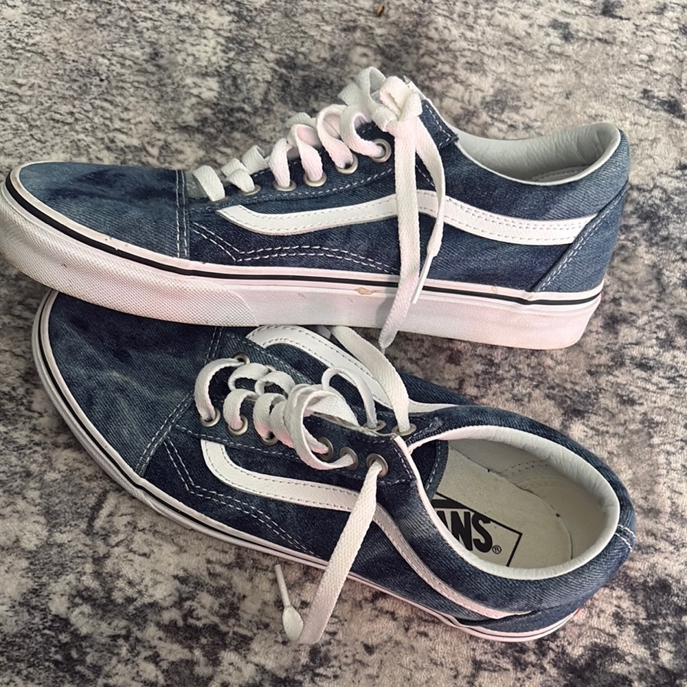 Vans Old Skool Denim Low Top Sneakers - Blue & White